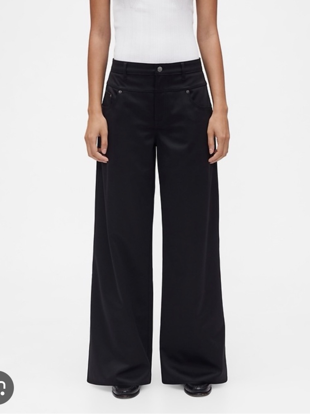 GAP Studio Black Wide-Leg Satin High-Rise Pants